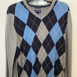 Stafford - Men’s L Sweater, crew neck blue & grey argyle pattern